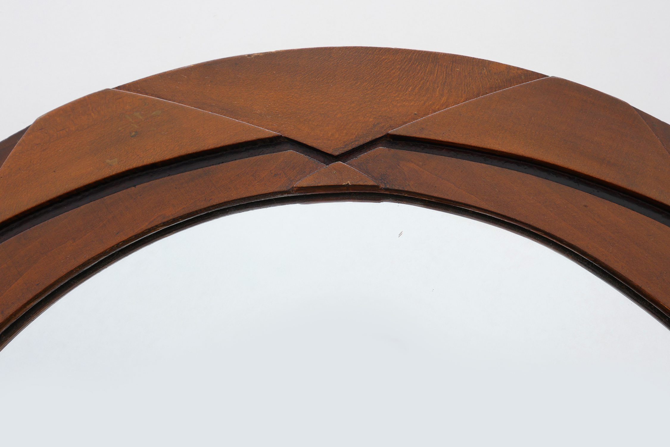Belgian Art Deco Round Mirror with Geometric Wooden Frame, circa 1920thumbnail